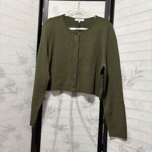 WeWoreWhat Boxy Crewneck Cardigan XXL Dark Olive Green Crop Knit Chic Plus Size